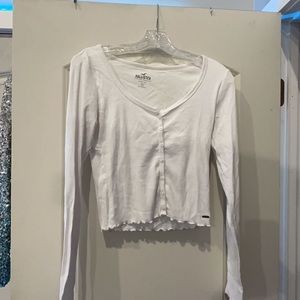 Hollister Cropped Baby Button Long Sleeve Tee, Size Medium, White